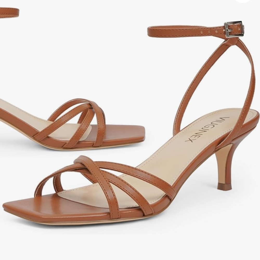 Women’s Brown Square‑Toe Kitten Heel Sandals | Summer Bohemian Sandals | Size 11